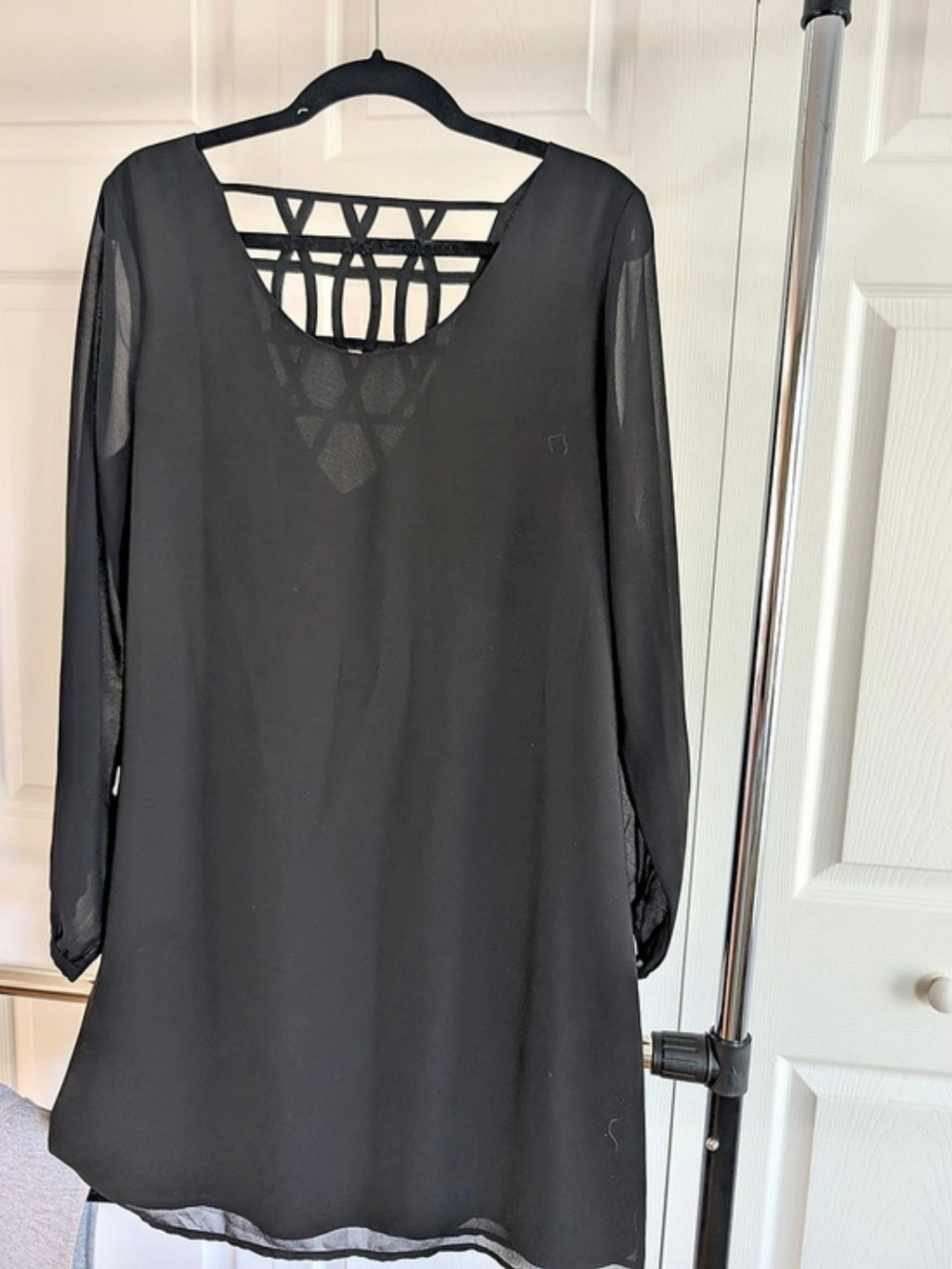 Black Sheer Long Sleeve Mini Dress